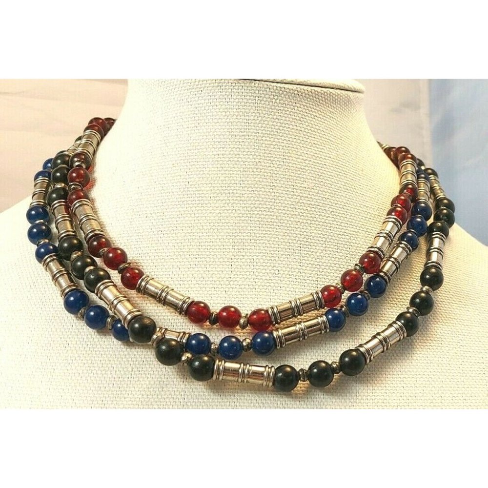 New 17" Choker Necklace Silvertone and color beads choose your color